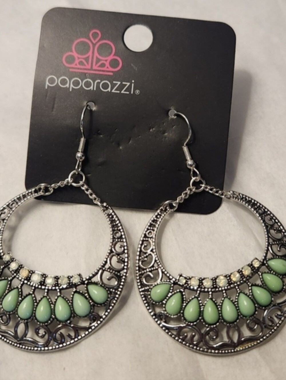 paparazzi Silver-Tone Mint Teardrop Filigree Hoop Earrings - Women Jewelry
